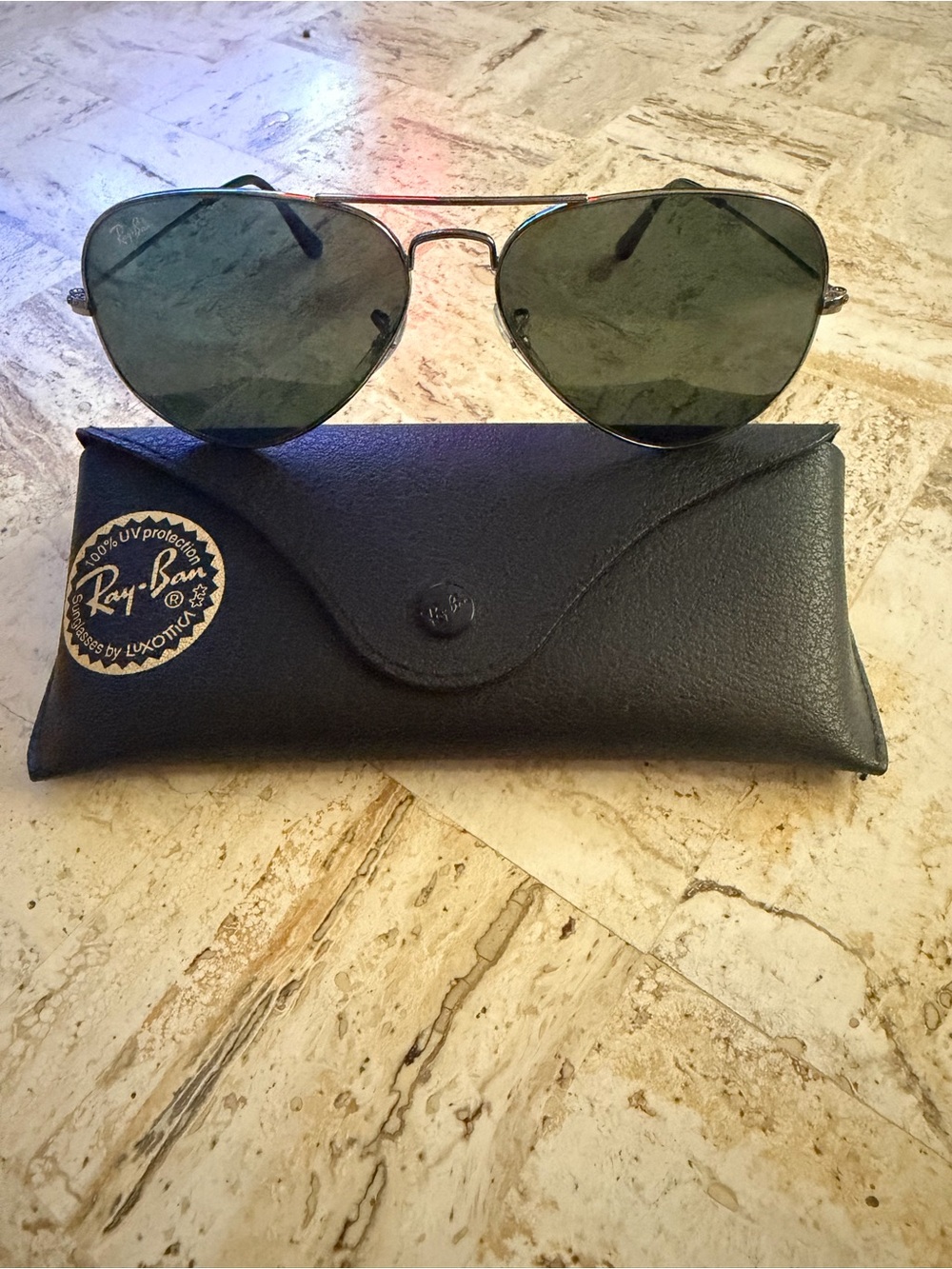 Ray-Ban Aviator Sunglasses in Silver with Green Lenses
